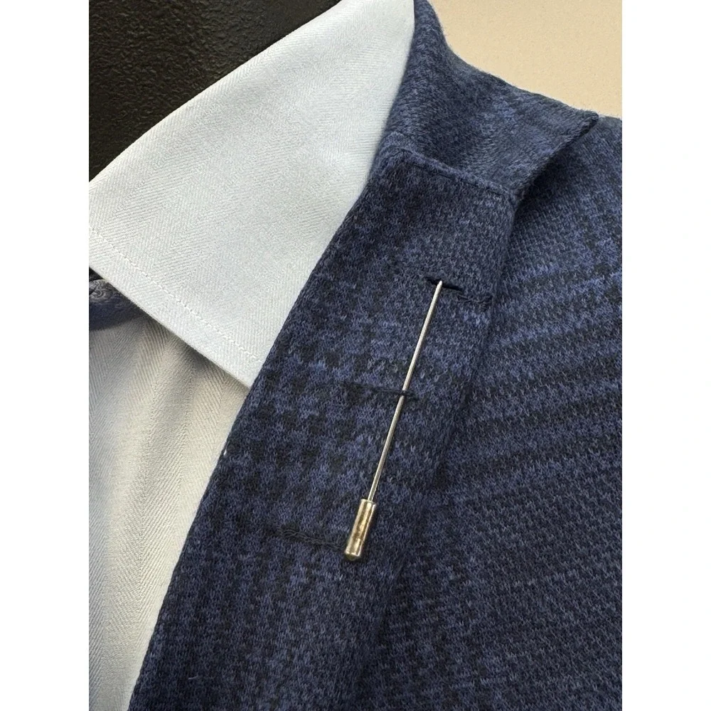NWT Peter Millar Sport Coat Blazer Wool Silk Linen NAV Blue Plaid 46L Long $1295